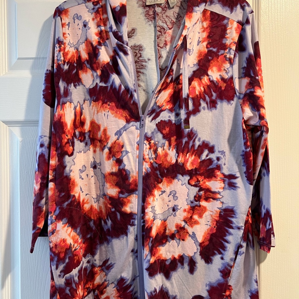 LOGO by Lori Goldstein Purple and Red Tie-Dye Hoodie Cover-Up.